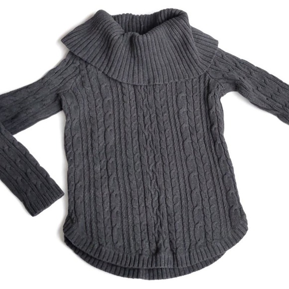 Beautiful Jeanne Pierre Small Cable Knit Chunky Fitted Turtleneck Grey Charcoal - Picture 1 of 4
